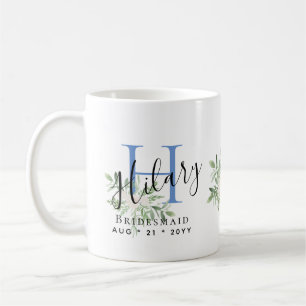 Personlig Bridesmaids Blue Initial Namn Blommigt Kaffemugg