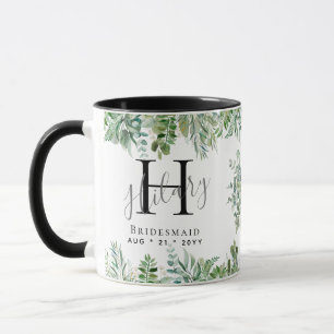 Personlig Bridesmaids Monogram Greenery Bröllop Mugg