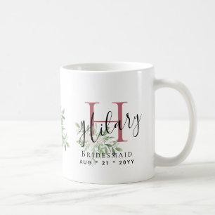 Personlig Bridesmaids Rosa Initial Namn Blommigt Kaffemugg
