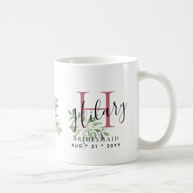 Personlig Bridesmaids Rosa Initial Namn Blommigt Kaffemugg (Höger)