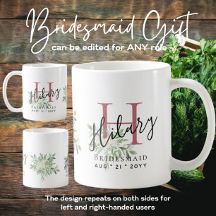 Personlig Bridesmaids Rosa Initial Namn Blommigt Kaffemugg
