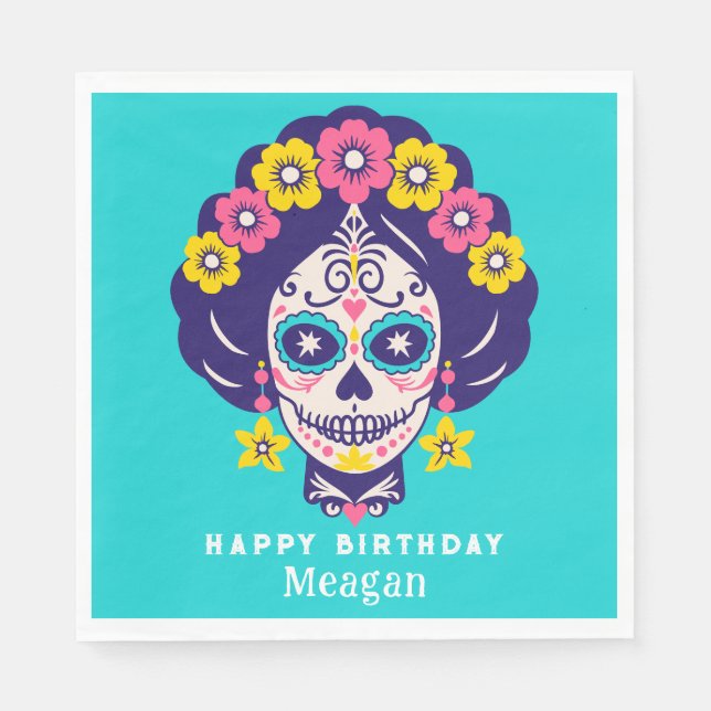 Personlig Bright Blommigt Sugar Skull Girl Pappersservett (Framsidan)