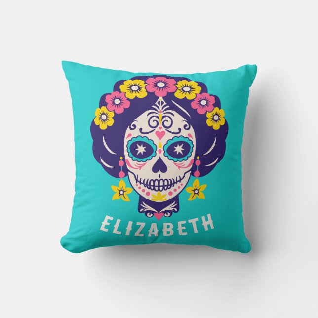 Personlig Bright Blommigt Sugar Skull Reversible Kudde (Framsida)
