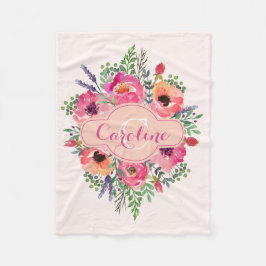 Personlig Bright Blooms - Rosa & persikor - Ull Fleecefilt