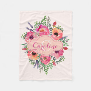 Personlig Bright Blooms - Rosa & persikor - Ull Fleecefilt