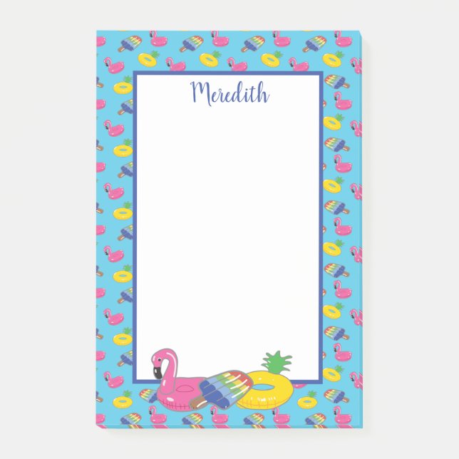 Personlig Bright Blue Bassäng Flyter mönstrad Post-it Block (Framsida)