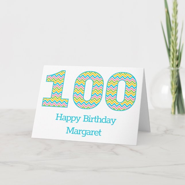 Personlig Bright Chevron 100th Birthday Card Kort (Framsida)