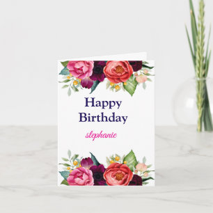 Personlig Bright Färgad Rosa ros födelsedag Kort