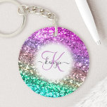 Personlig Bright Glitter Sjöjungfru Monogram Namn<br><div class="desc">Anpassa enkelt den här vackra glatt faux-dubbla-sidiga akryliska nyckelkedjan i glitter med ditt handskrivna skript i anpassningsbar monogram och namn.</div>