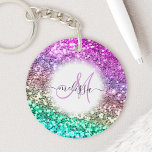 Personlig Bright Glitter Sjöjungfru Monogram Namn<br><div class="desc">Anpassa enkelt den här vackra glatt faux-dubbla-sidiga akryliska nyckelkedjan i glitter med ditt handskrivna skript i anpassningsbar monogram och namn.</div>