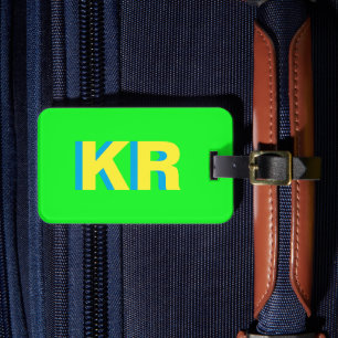 Personlig Bright Grönt Block Brev Monogram Bagagebricka