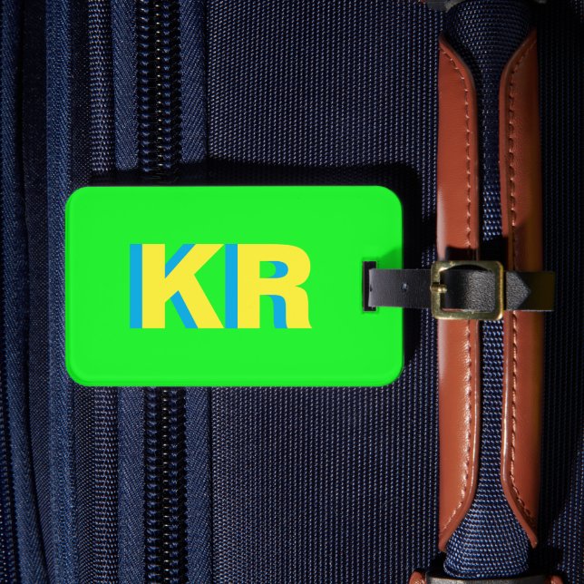 Personlig Bright Grönt Block Brev Monogram Bagagebricka (Framsida Insitu 4)