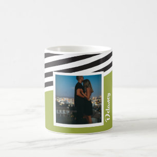 Personlig Bright Grönt Stripe Mönster Photo Kaffemugg