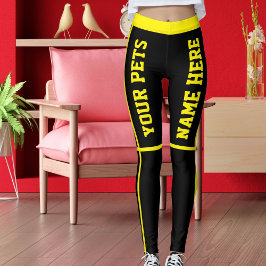 Personlig Bright Gult Black Rand Pet Namn Leggings