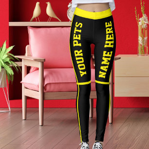Personlig Bright Gult Black Rand Pet Namn Leggings