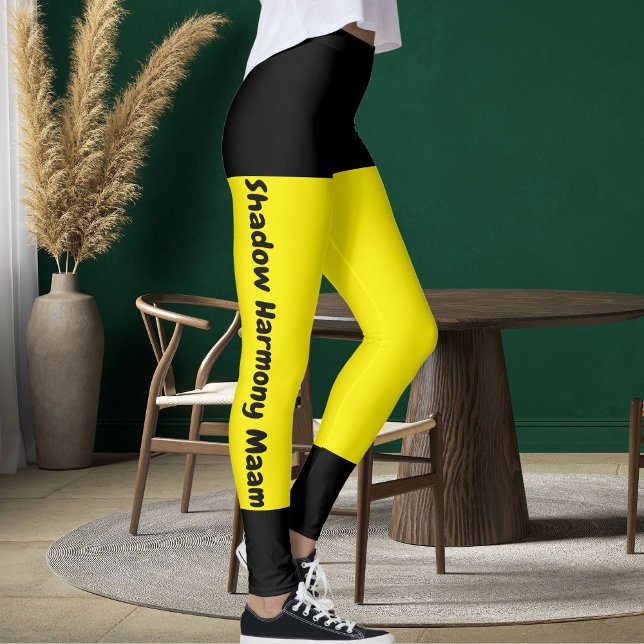 Personlig Bright Gult Black Snyggt Pet Namn Leggings (Skapare uppladdad)