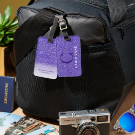 Personlig Bright Lila Glitter Monogram Bagagebricka