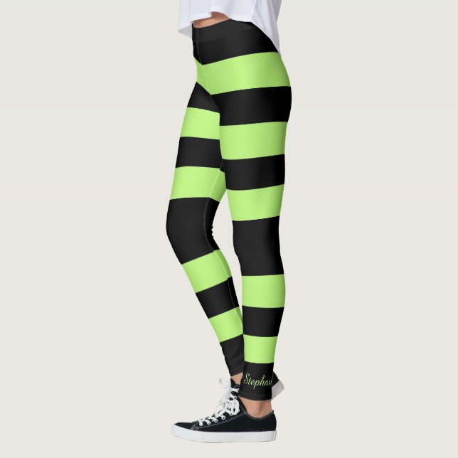 Personlig Bright Neon Grönt och Black Rand Leggings (Vänster)
