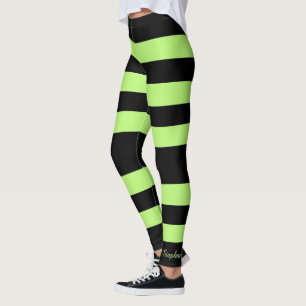Personlig Bright Neon Grönt och svart Rand Leggings