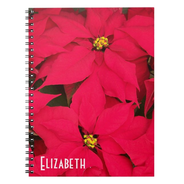Personlig Bright Red jul Poinsettias Anteckningsbok Med Spiral (Framsidan)