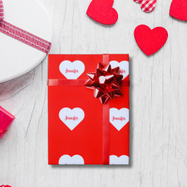 Personlig Bright Red & White Heart Kärlek rustic Presentpapper