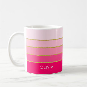 Personlig Bright Rosa & Guld Namn Kaffemugg