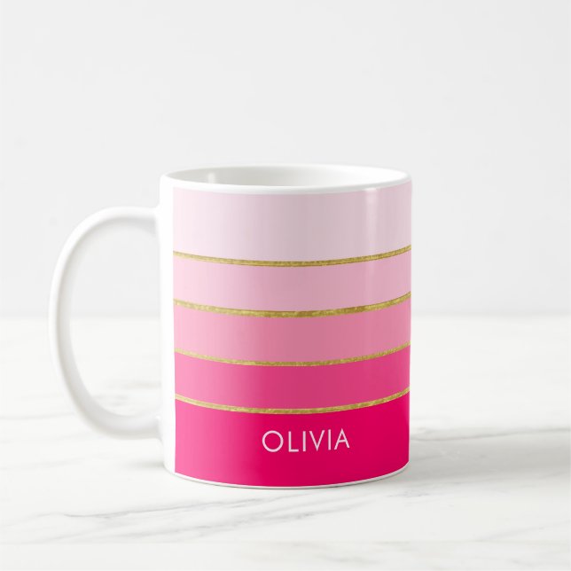 Personlig Bright Rosa & Guld Namn Kaffemugg (Vänster)