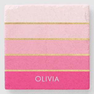 Personlig Bright Rosa & Guld Namn Stenunderlägg