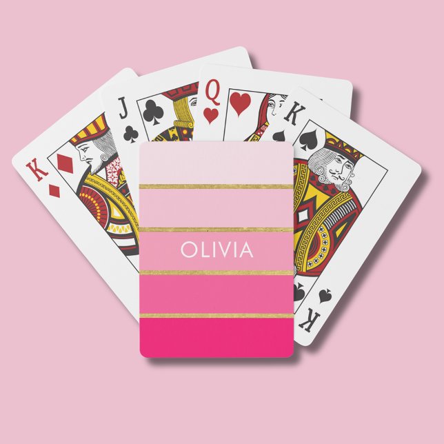 Personlig Bright Shock rosa & Guld Namn Casinokort (Pink and gold stripe personalized playing cards)