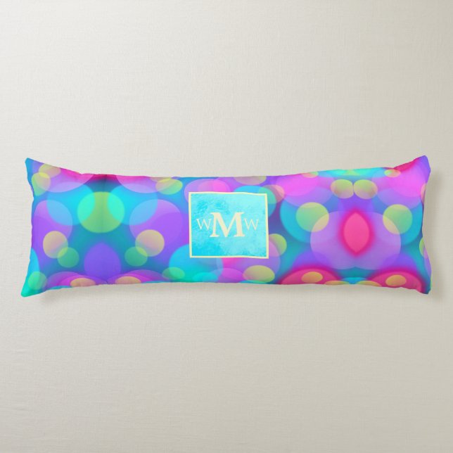 Personlig Bright Shock rosa, Turkos Monogram Kroppskudde (Framsidan)