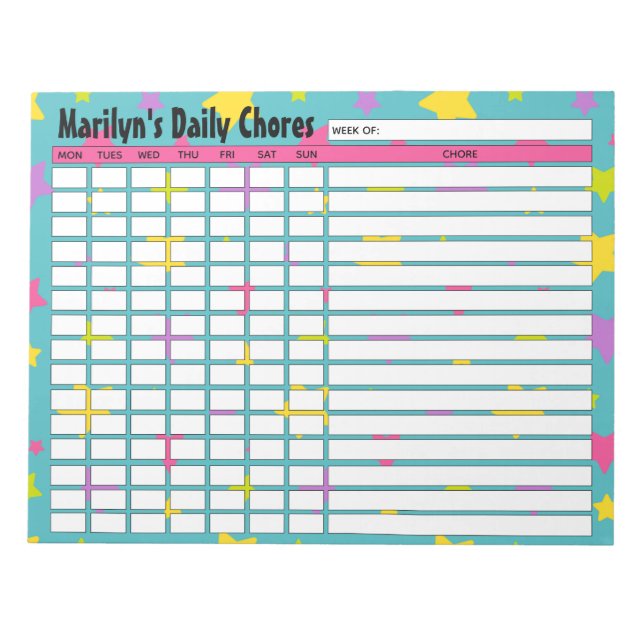 Personlig Bright Stars Daily Choths Diagram Anteckningsblock (Framsida)