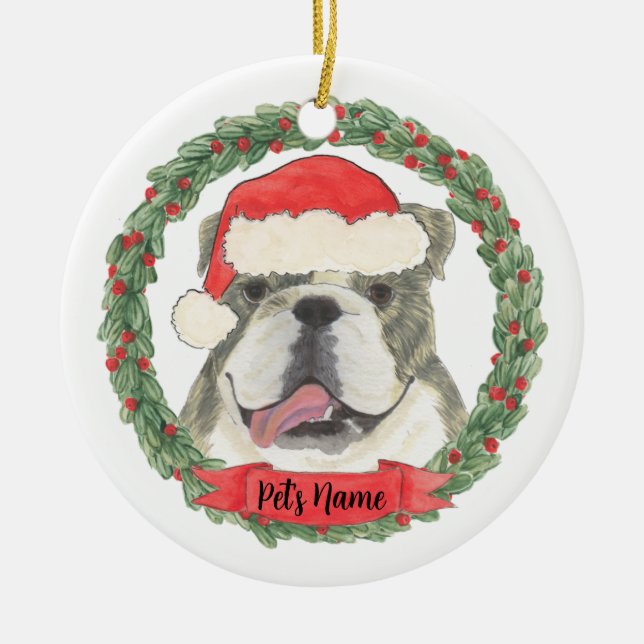Personlig Brindle English Bulldog Julgransprydnad Keramik (Framsidan)