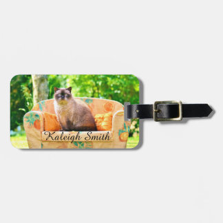 Personlig British Shorthair Cat on Orange Soffa Bagagebricka
