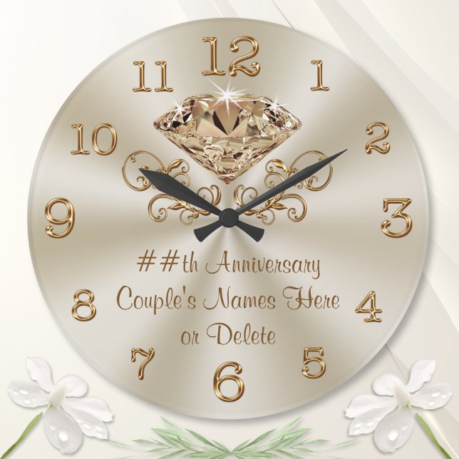 Personlig Bröllop-årsbidrag efter år Stor Klocka (Personalized Wedding Clock Gift. Wedding anniversary gift for couple married 60 years, Diamond.)