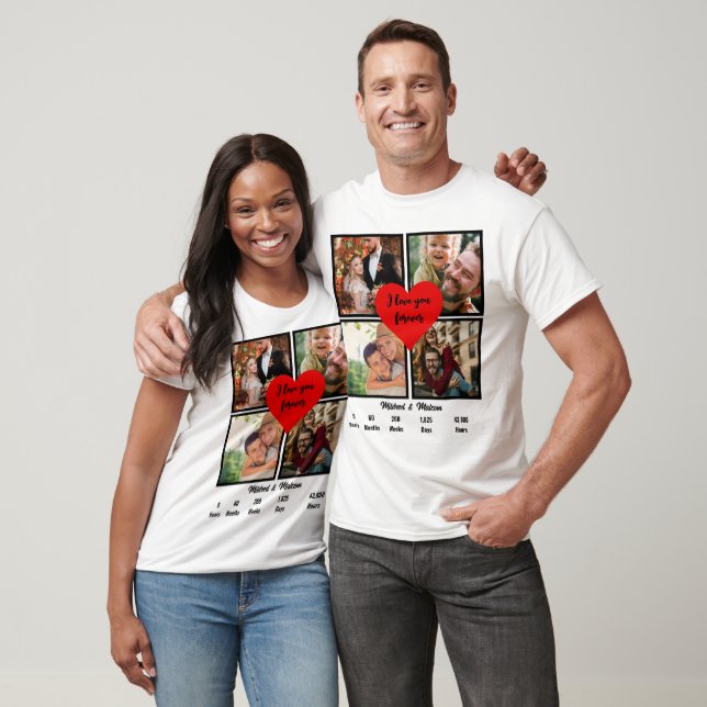 Personlig Bröllop-årsdag 4 fotokollage T Shirt (Unisex)