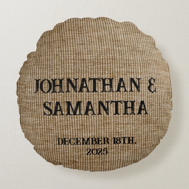 Personlig bröllop, berggrund mönster rund kudde (Framsidan)