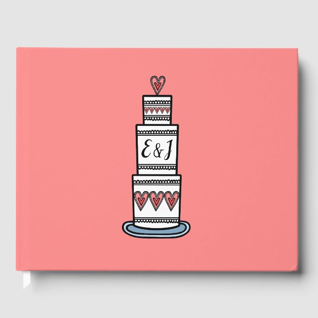 Personlig Bröllop Cake Illustration Bröllop Gästböcker (Framsida)