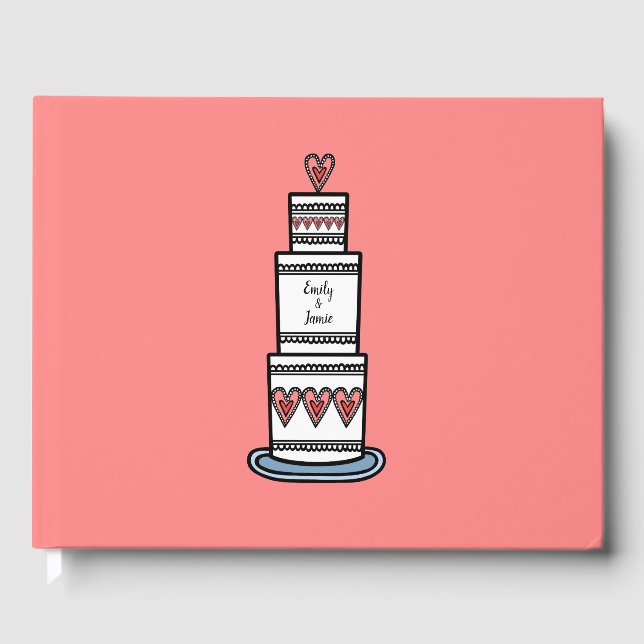 Personlig Bröllop Cake Illustration Bröllop Gästböcker (Framsida)