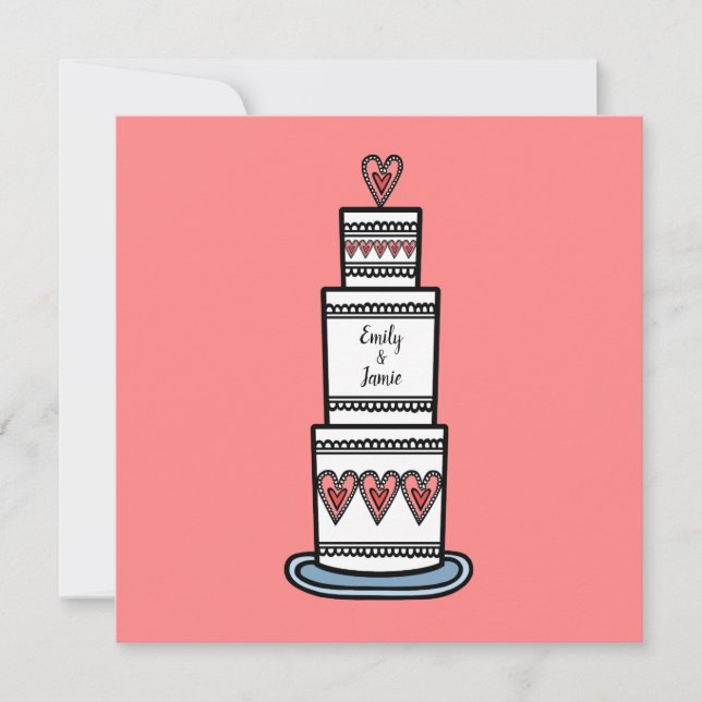 Personlig Bröllop Cake Illustration Bröllop Inbjudningar (Framsida)
