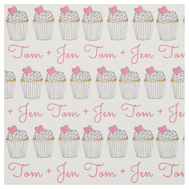 Personlig Bröllop Cupkaka Rosa Heart Kärlek Tyg (Provkarta)