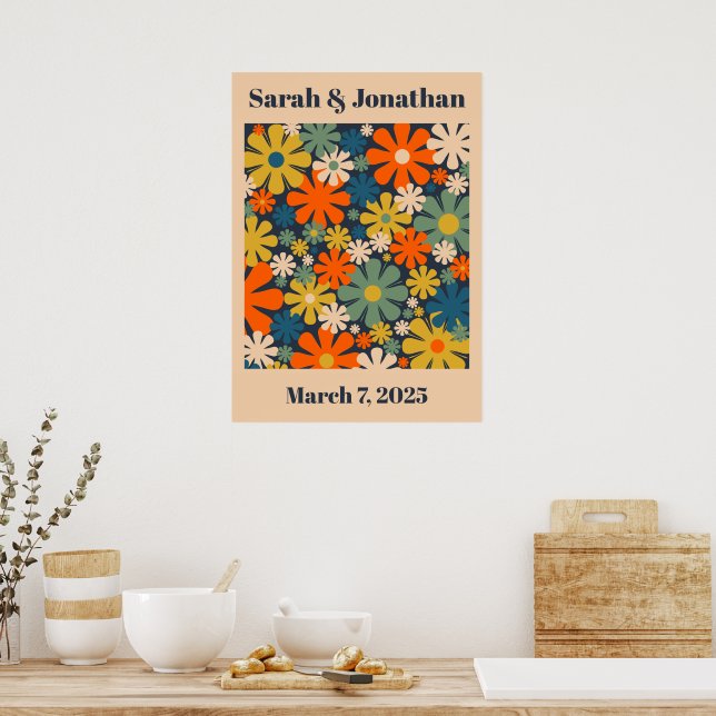 Personlig Bröllop eller Blommigten Retro för årsda Poster (Kök)