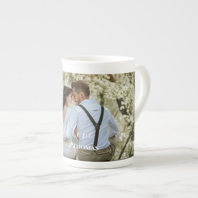 Personlig Bröllop-foto med modern Benporslin Mugg (Framsida höger)