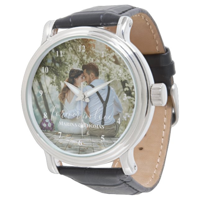 Personlig Bröllop-foto med modern kalligrafi Armbandsur (Vinklad)