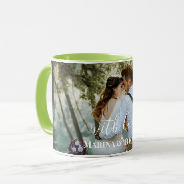 Personlig Bröllop-foto med modern kalligrafi Mugg (Framsida vänster)
