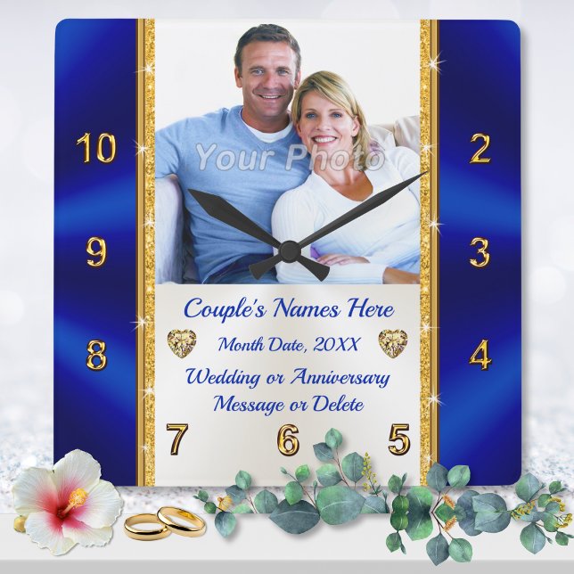 Personlig, Bröllop Gift for Older Couple Fyrkantig Klocka (What is an appropriate gift for a second marriage. Photo Wedding Clock, don't take up much space. )