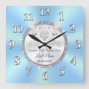 Personlig Bröllop Gift Ideas Blue Bröllop Clock Fyrkantig Klocka
