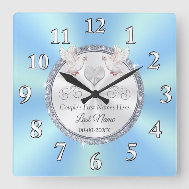 Personlig Bröllop Gift Ideas Blue Bröllop Clock Fyrkantig Klocka (Framsida)