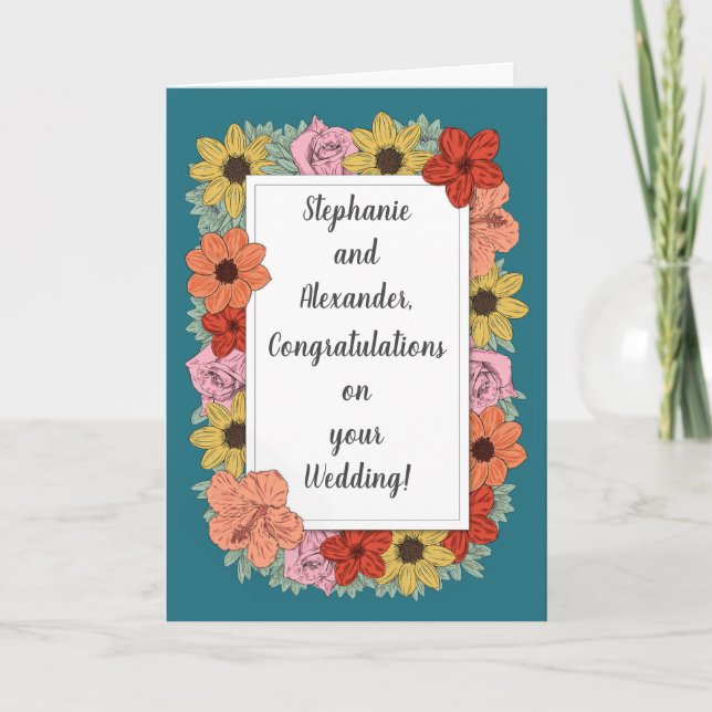 Personlig Bröllop Grattis Card Teal Kort (Framsida)