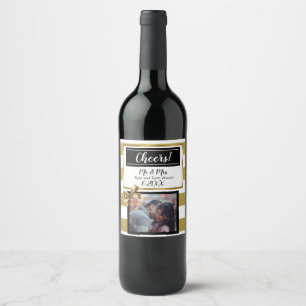 Personlig Bröllop Guld och Svarta bladet Vinflaska Etikett