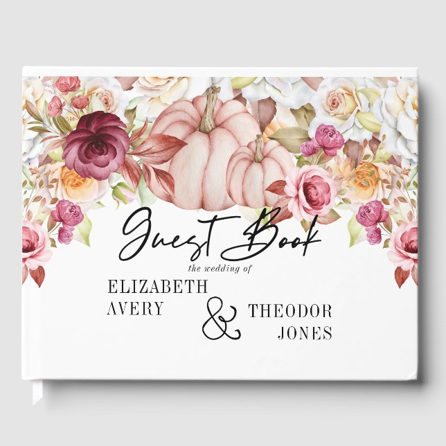 Personlig Bröllop Hösten Rosa Burgundy Pumpkin Gästböcker (Framsida)